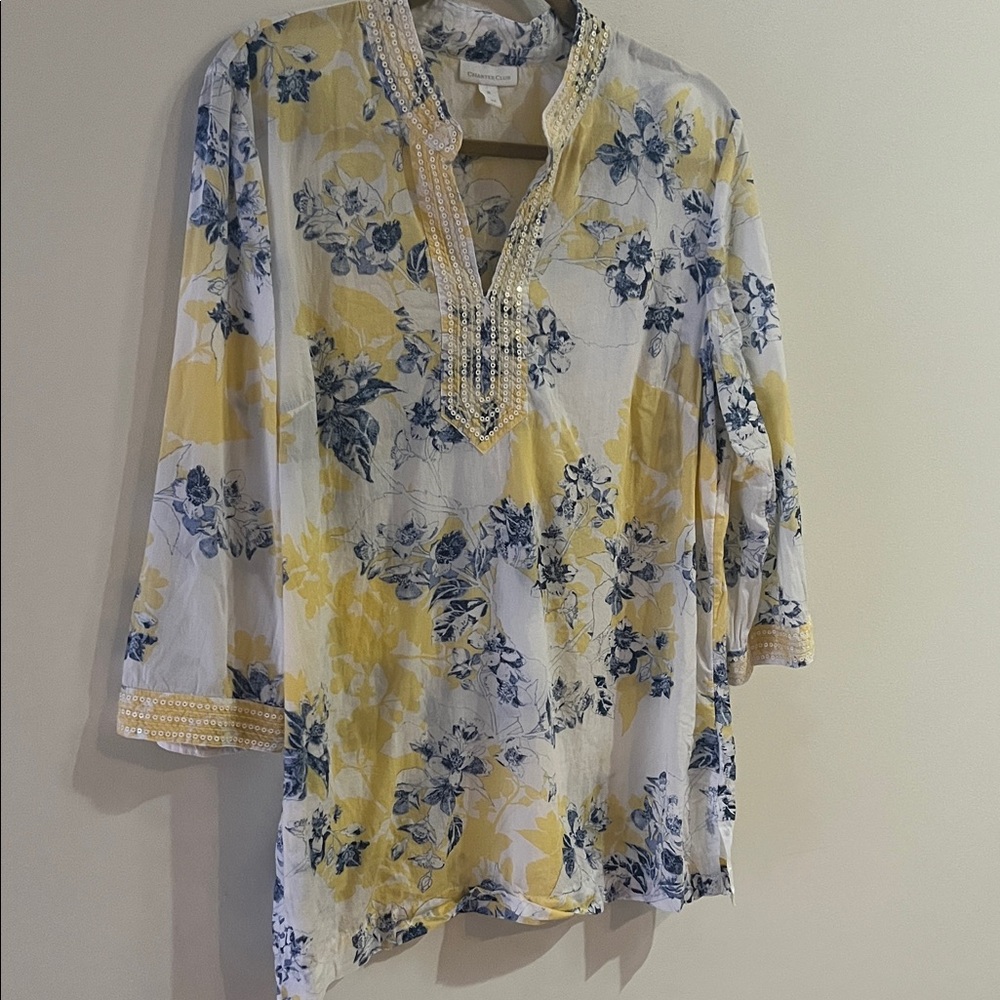 Charter Club Yellow and Blue Floral Tunic